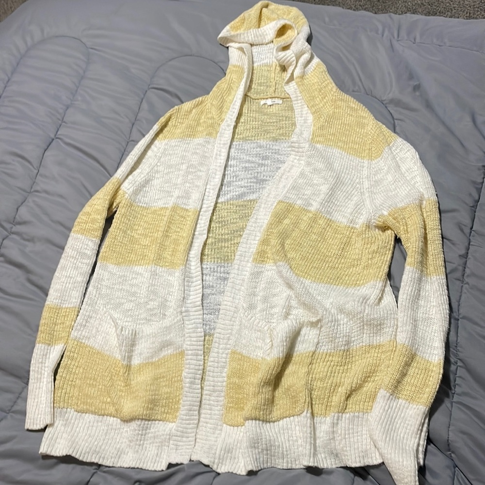 Maurices XL yellow and white cardigan sweater with hood.